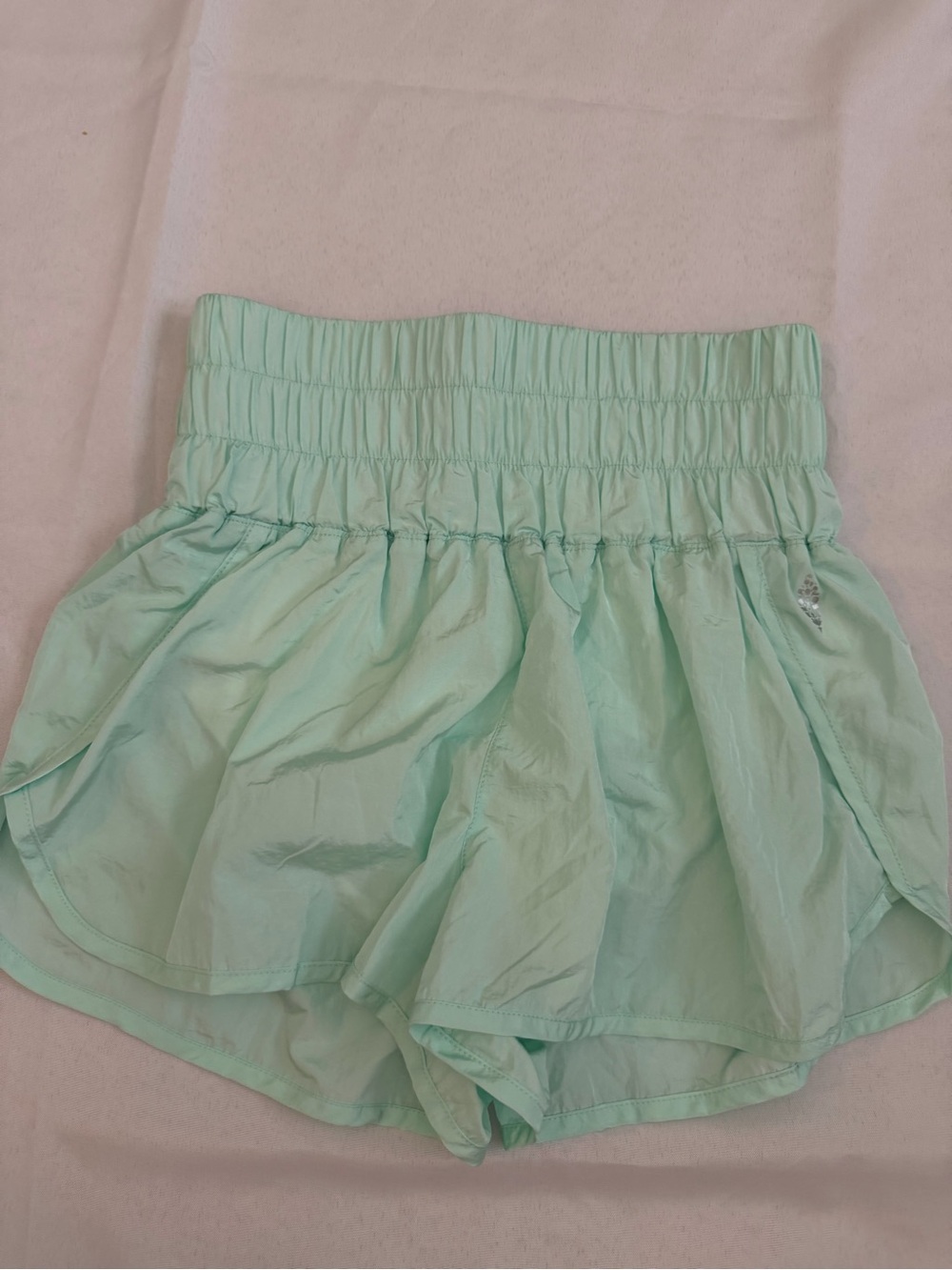 Free People FP Movement The Way Home Shorts Aqua Blue High Waist Smocked M